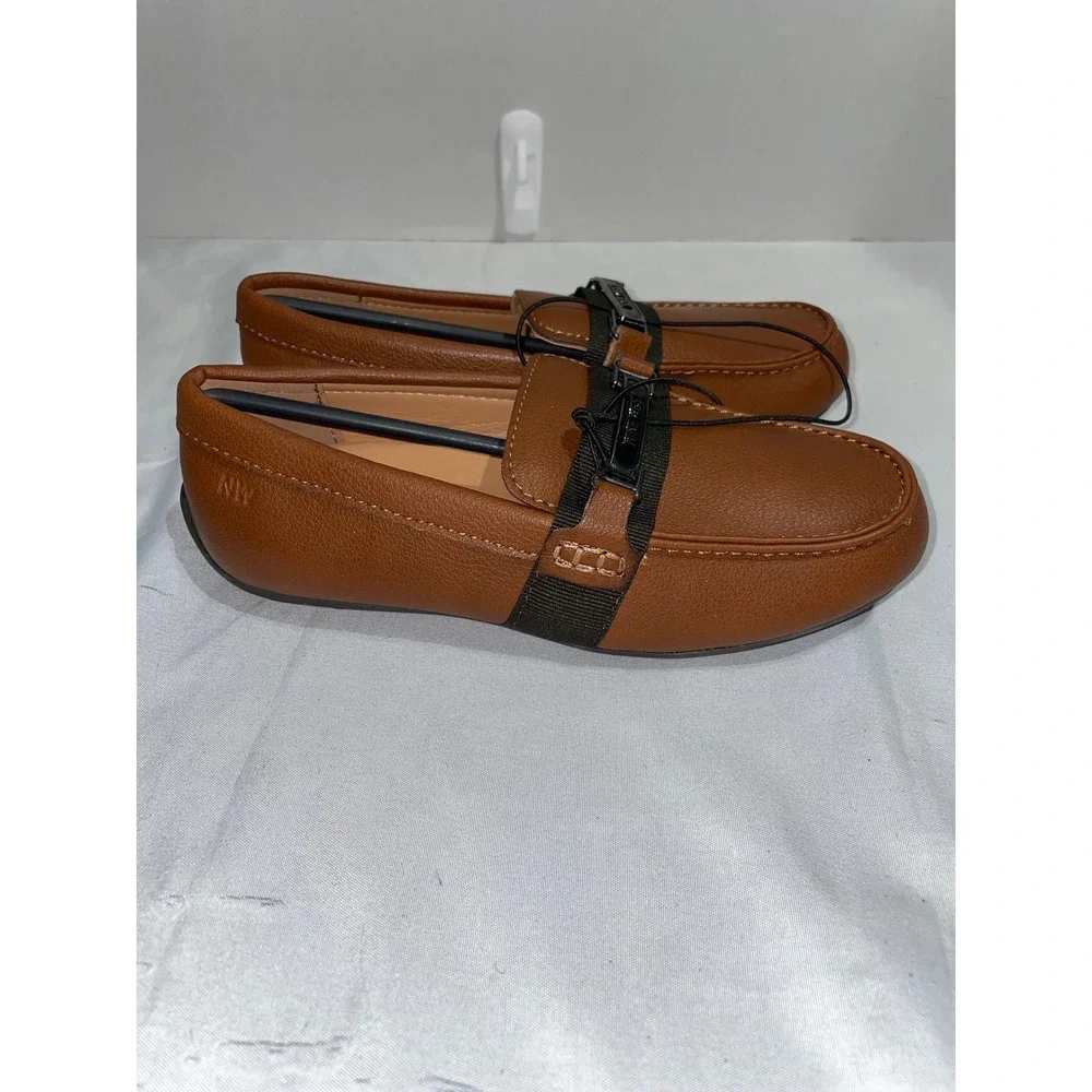 Nine West Damian Youth Loafers Cognac Brown Slip On Driver‎ Shoes Size 13 9KF